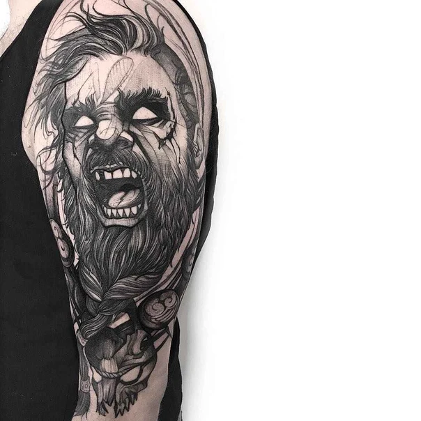 Realism Portrait, Face tattoo on Full Sleeve