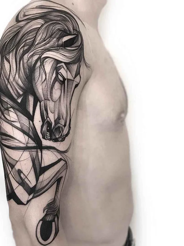 male black and grey geometric 纹身 在 full sleeve #17012 | 纹身师 Frank Carrilho
