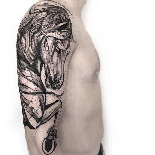 Geometric Horse tattoo on Full Sleeve