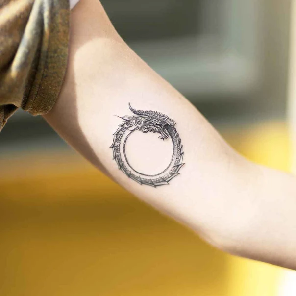 Blackwork Dragon, Ouroboros tattoo on Forearm