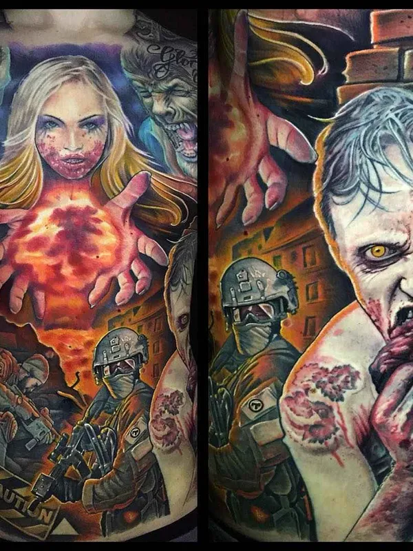 color realism tatouage sur full back #16831 | Artiste tatoueur Julian Corpsepainter Siebert