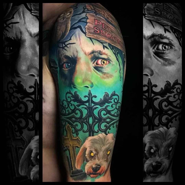 Realism Portrait, Dog tattoo on Full Sleeve