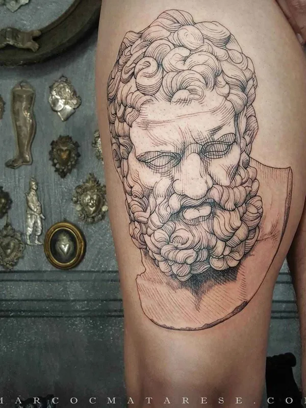 black engraving Tatuaggio su thigh #16736 | Tatuatore Marco C. Matarese