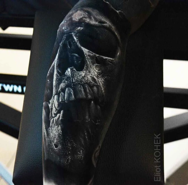 Black & Grey Skull tattoo on Forearm