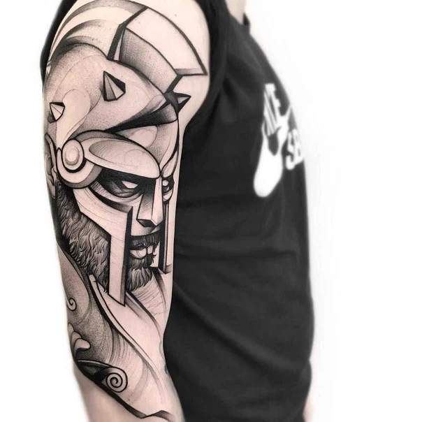 Geometric Face, Helmet tattoo on Full Sleeve
