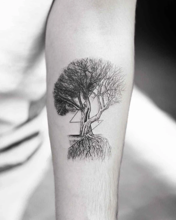 Linework Tree tattoo on Forearm