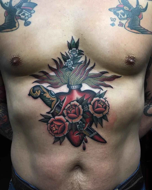 Традиционная Heart, Dagger tattoo на Грудь