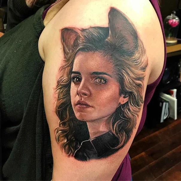 Realism Portrait, Animal tattoo on Upper Arm