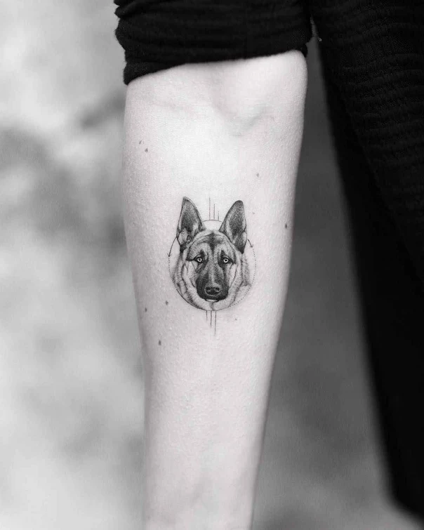 Black & Grey Dog, Geometric tattoo on Forearm