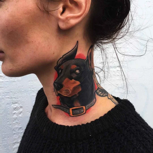 Realism Dog, Animal tattoo on Neck