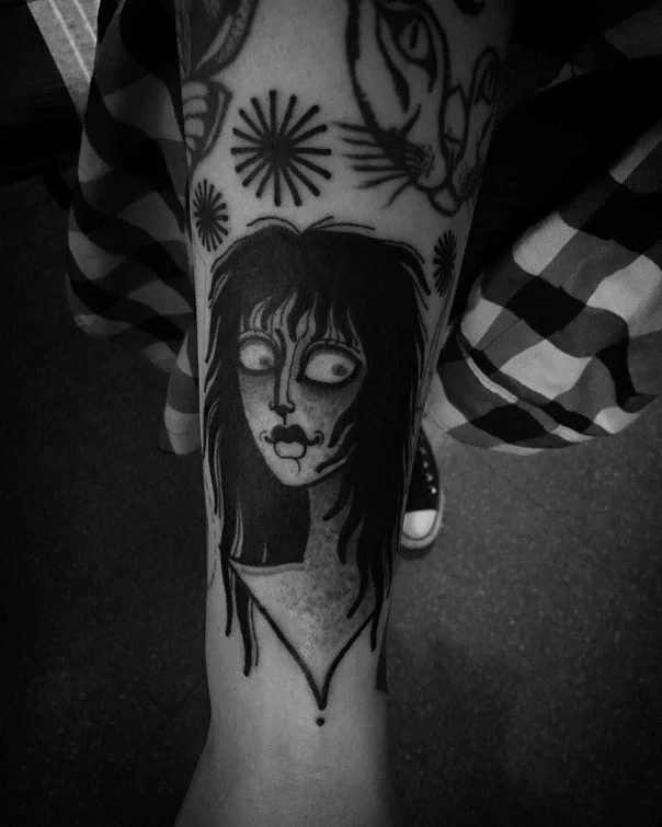 Blackwork Portrait, Stars tattoo on Forearm