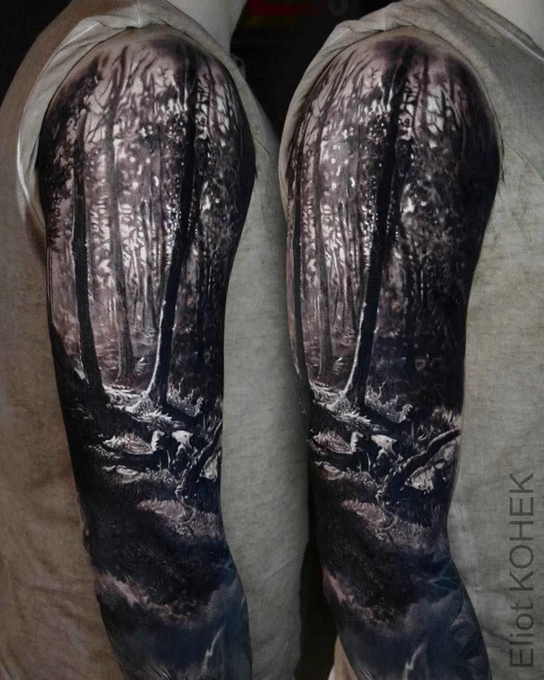 Realism Forest, Trees tattoo on Full Sleeve