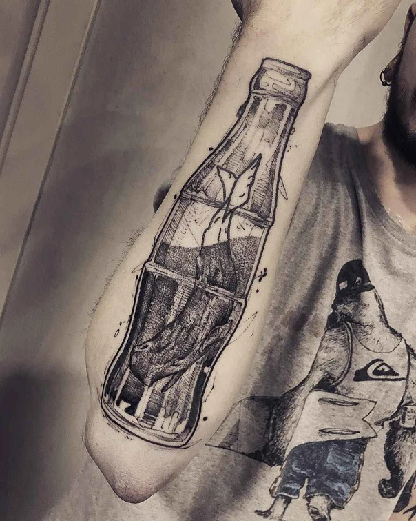 Blackwork Bottle, Hand tattoo on Forearm