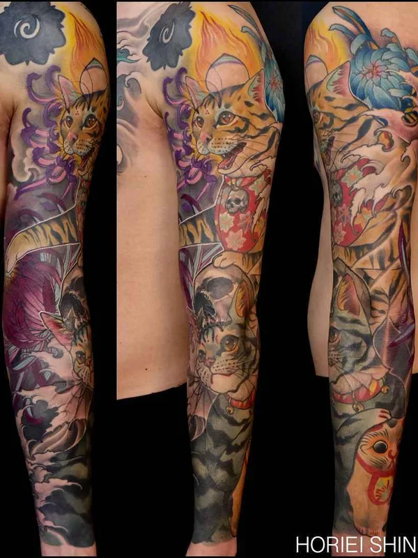 color japanese Tatuaggio su full sleeve #16423 | Tatuatore Horiei Shinshu