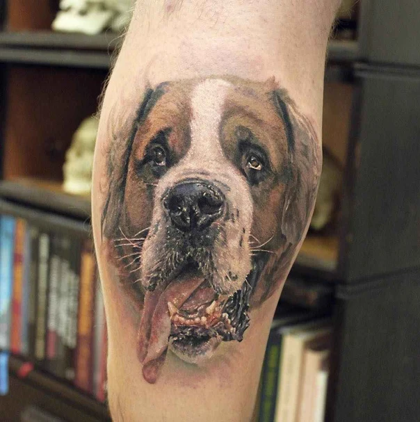 Realism Dog, Animal tattoo on Calf