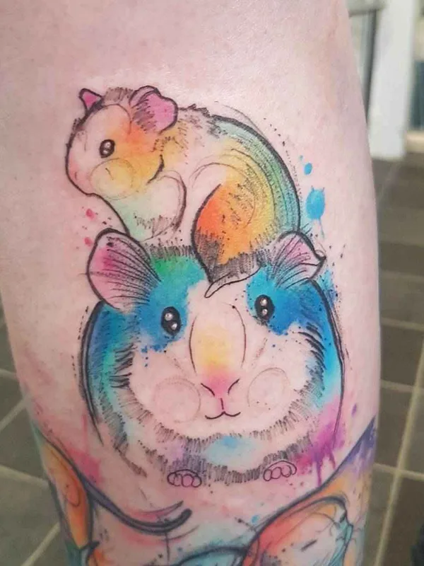 color watercolor tattoo on calf #17049 | Tattoo Artist Josie Sexton