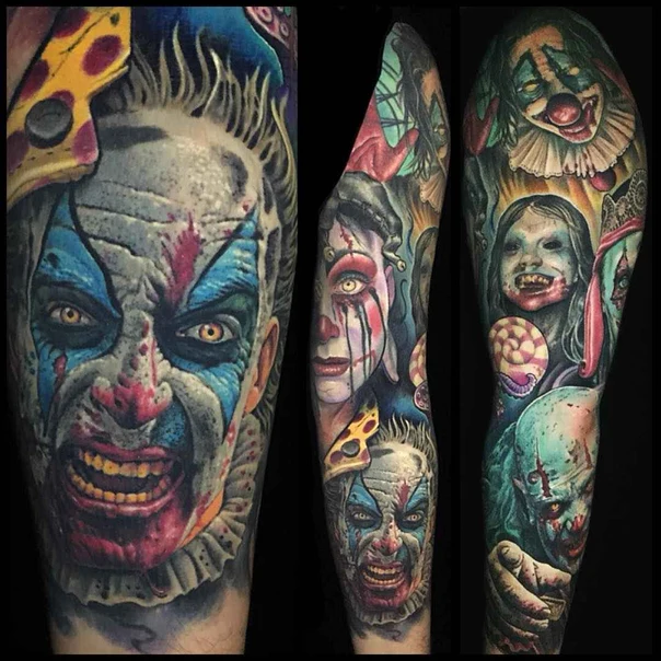 Realism Clown, Horror tattoo on Full Sleeve