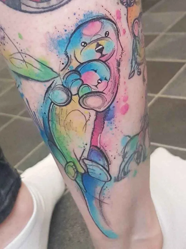 color watercolor tattoo on calf #17052 | Tattoo Artist Josie Sexton