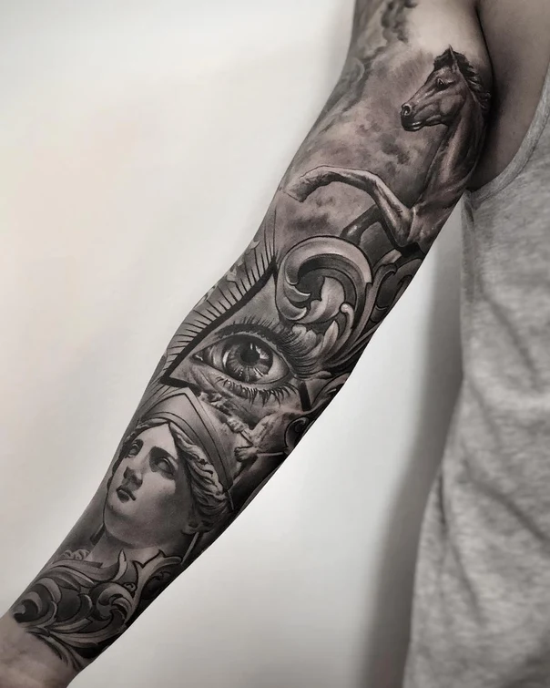 Realism Eye, Horse tattoo on Full Sleeve