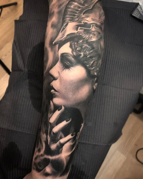Realism Portrait, Woman tattoo on Forearm