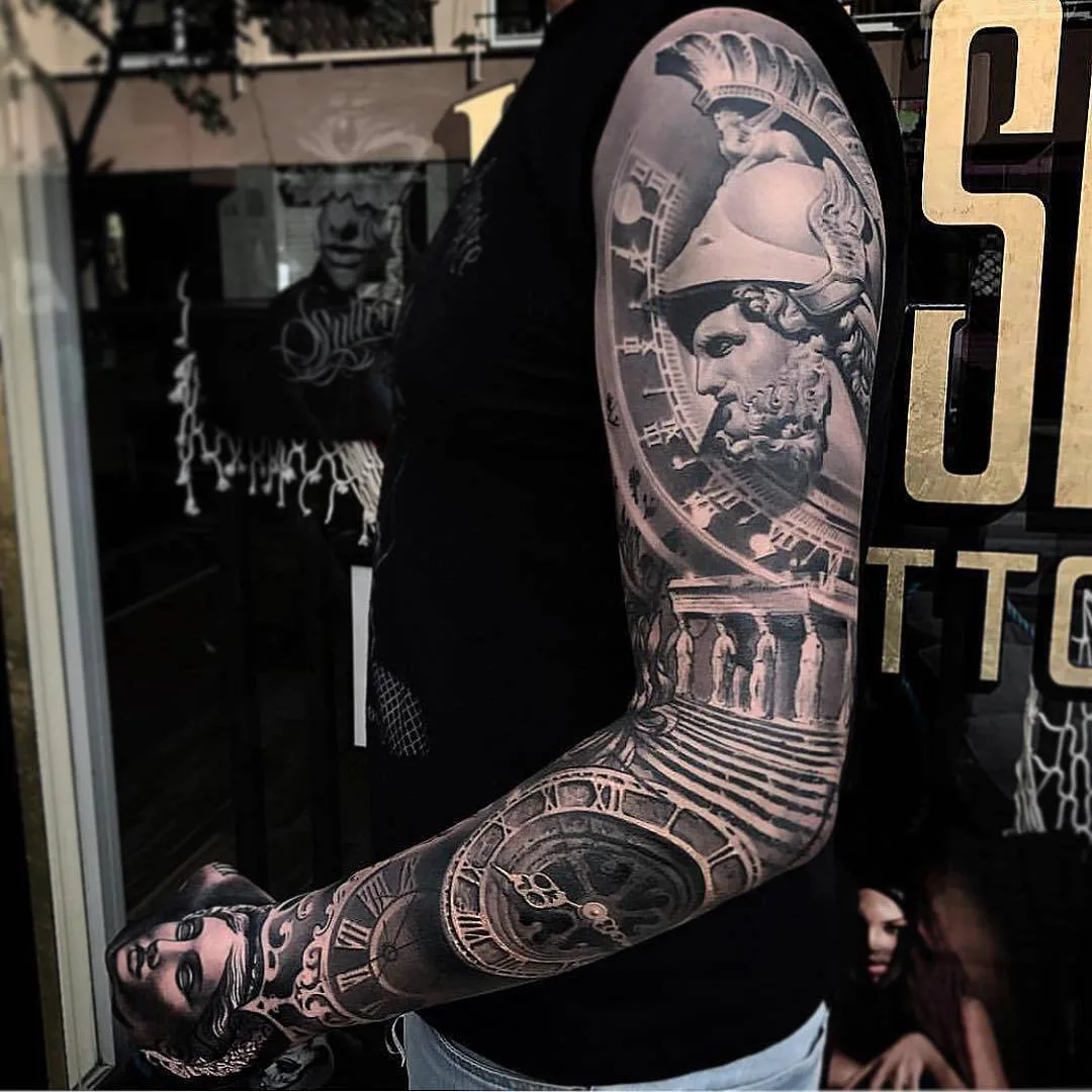 Artista del tatuaggio Ezequiel Samuraii, ritratto nero e grigio surreale horror tatuaggio realistico | Barcellona, Spagna