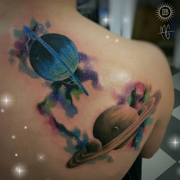 Акварель Planets, Space tattoo на Лопатка