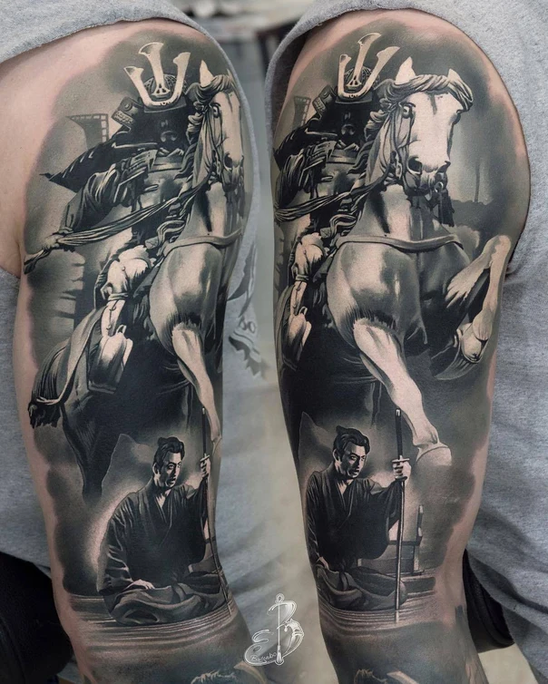 Realism Samurai, Horse tattoo on Full Sleeve