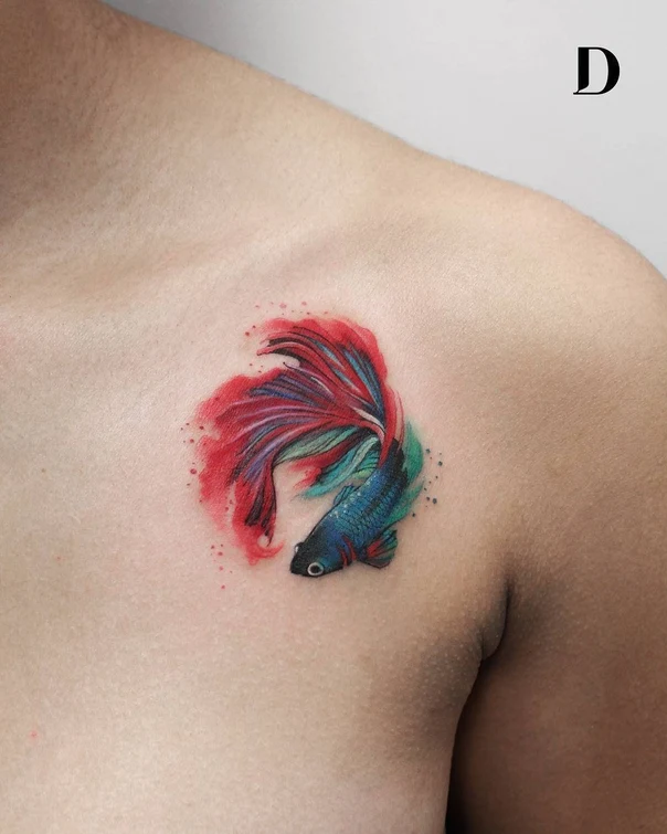 Watercolor Fish tattoo on Collarbone