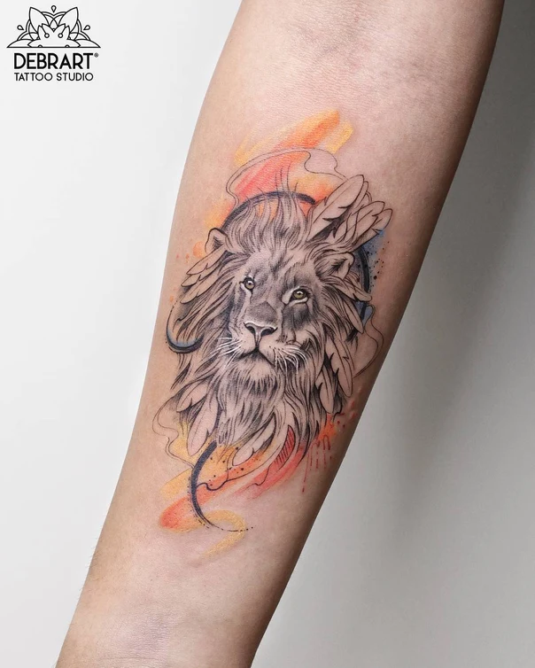 Watercolor Lion tattoo on Forearm
