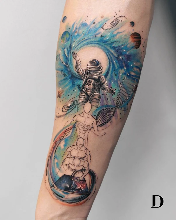 Illustrative Astronaut, Galaxy tattoo on Forearm