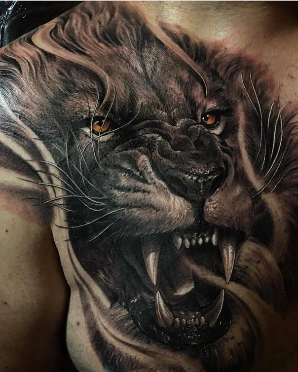 Realism Lion tattoo on Chest