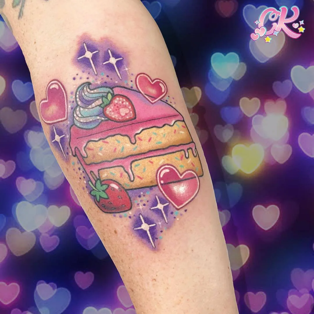 Artista tatuatore Carly Kawaii Kroll, tatuaggio colorato kawaii, stile new school | Melbourne, Australia