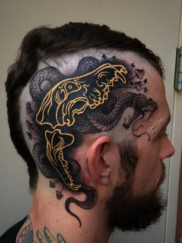 male black and grey blackwork tattoo auf back of neck #27999 | Tätowierer Jake Gordon
