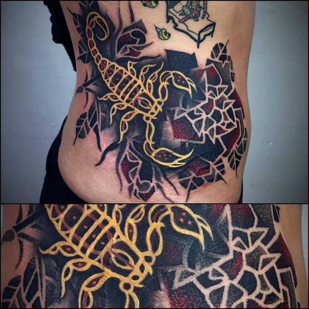 Neo Traditional Scorpion, Geometric tattoo on Side