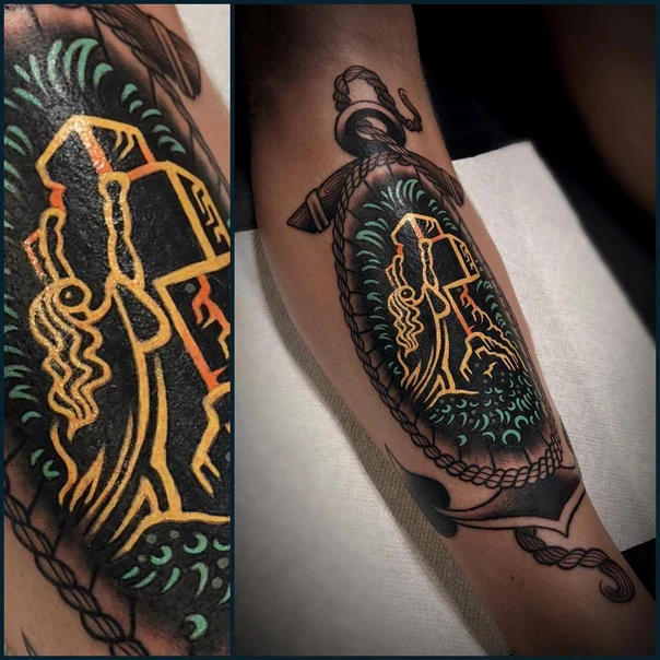 Blackwork Anchor, Figure tattoo on Forearm