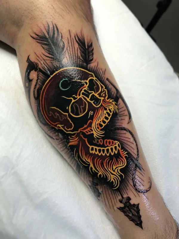 color neo traditional tattoo auf calf #28006 | Tätowierer Jake Gordon