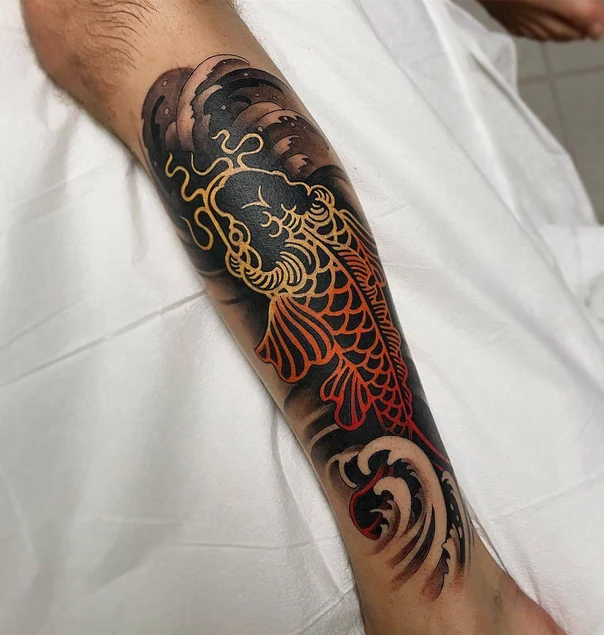 Japanese Fish, Waves tattoo on Forearm