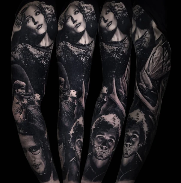 Реализм Portrait, Face tattoo на Полный рукав