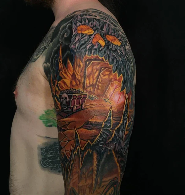 Illustrative Skull, Mine tattoo on Full Sleeve