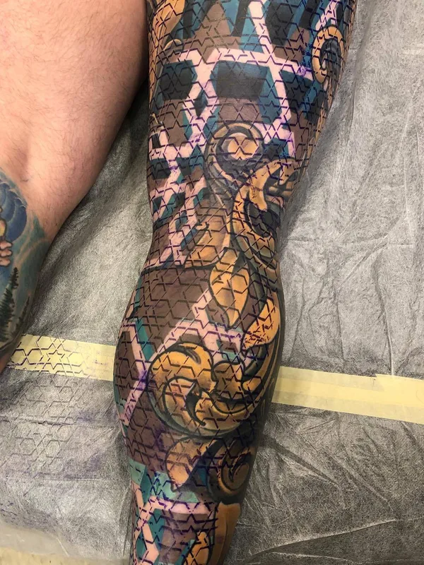 color geometric tattoo on calf #28254 | Tattoo Artist Russ Abbott
