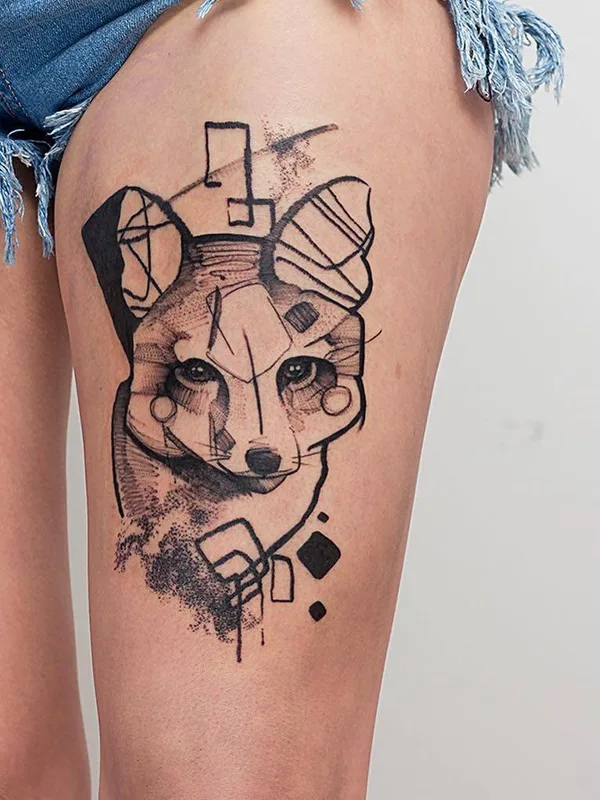 female black and grey sketch Tatuaggio su thigh #28411 | Tatuatore Shiran Koro