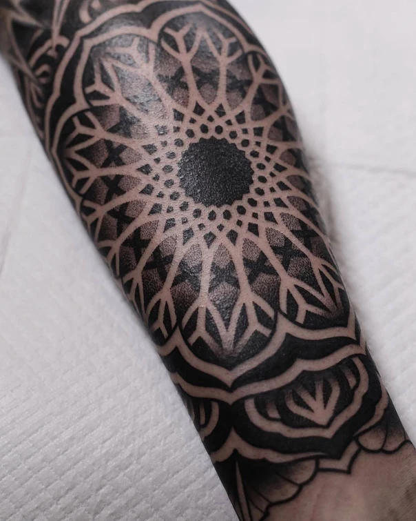 Blackwork Mandala, Geometric tattoo on Forearm