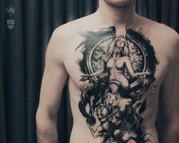 Блэкворк Figure, Demon tattoo на Грудь