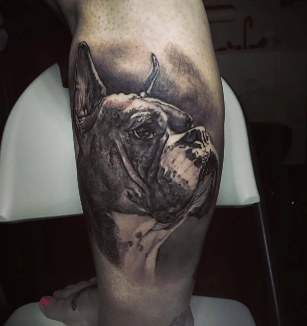 Realism Dog, Animal tattoo on Calf