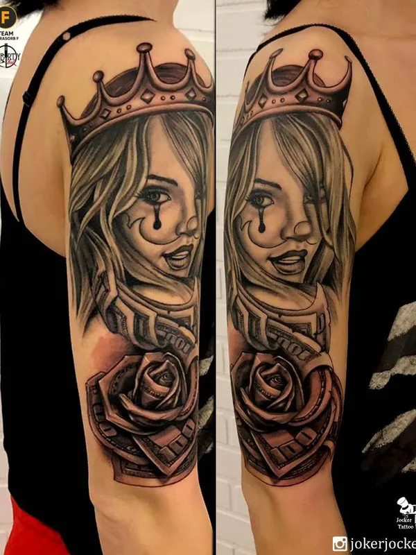 female black and grey black and grey Tatuagem em full sleeve #28567 | Tatuador Evgen Jocker