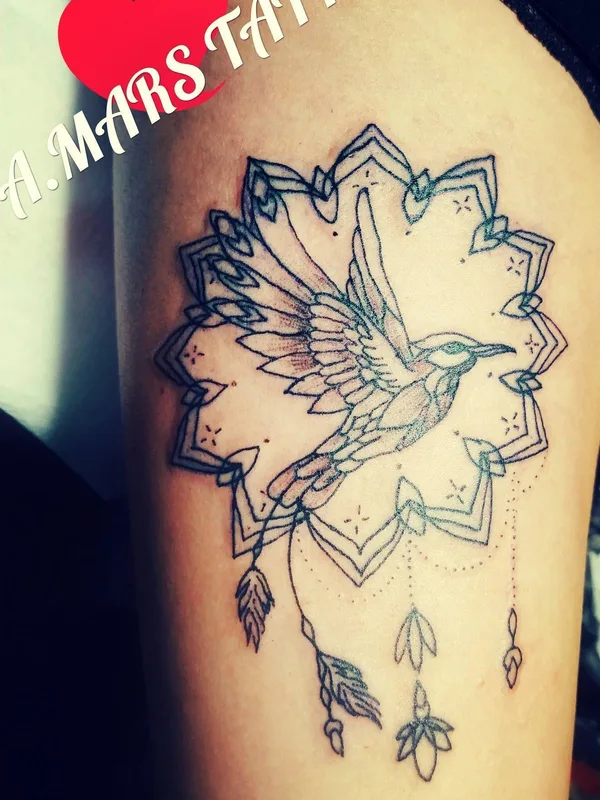 black and grey linework Tatuagem em thigh #28595 | Tatuador Anastasiya Mars