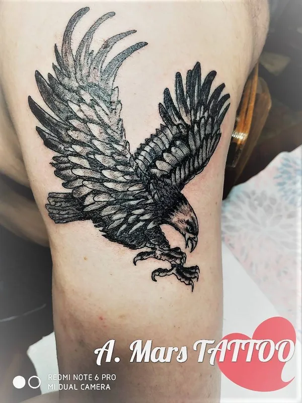 black and grey black and grey Tatuagem em thigh #28593 | Tatuador Anastasiya Mars