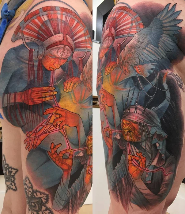 Illustrative Figure, Bird tattoo on Thigh