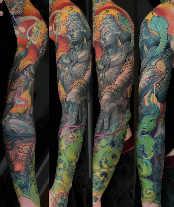 Realism Religious, Tiger tattoo on Full Sleeve