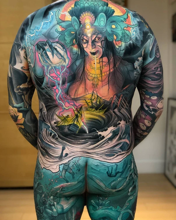 Illustrative Mythological, Sea tattoo on Full body